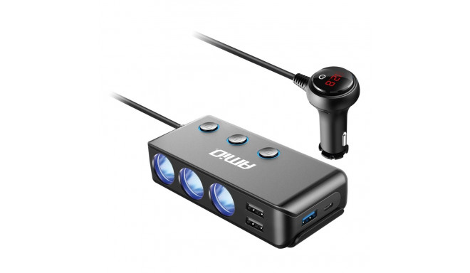 Amio-03781 sigaretisüütaja jagaja kolmik koos voltmeetriga usb usb-c laadija 12v 24v