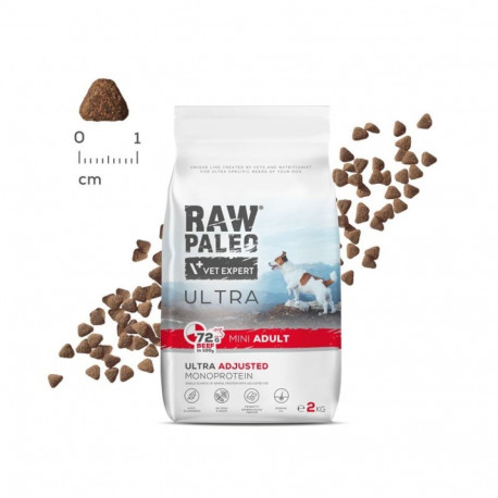 VETEXPERT Raw Paleo Ultra Mini täiskasvanud koerte kuivtoit veiselihaga 2 kg
