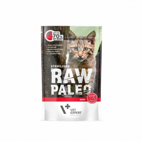 VETEXPERT Raw Paleo steriliseeritud täiskasvanud kassi märgtoit veiselihaga, 100 g
