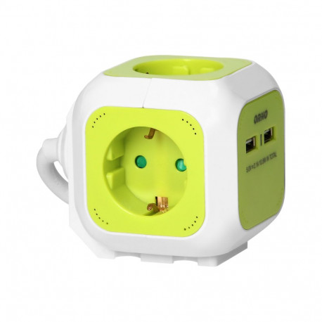 4-kohaline Schuko pikendusjuhe 2xUSB 1,4m, laimiroheline