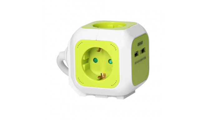 Przedłużacz Kostka 4-kordne (Schuko) laadijaga 2xUSB 1,4m laimiroheline