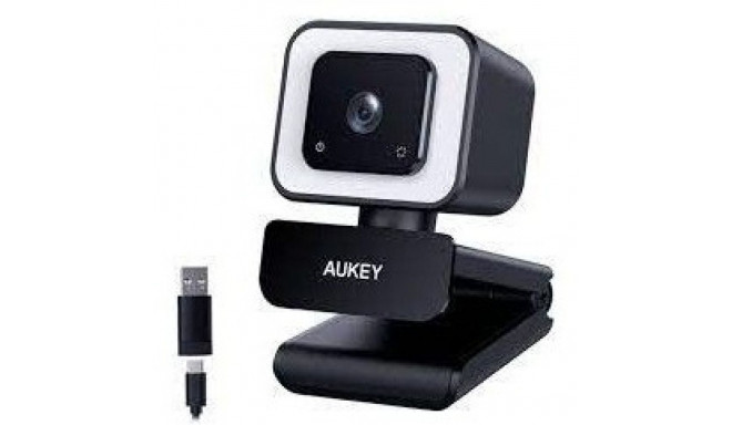 "Aukey PC-LM6 Stream Series with Ring Light Full HD Webcam with 1/3""-CMOS Sensor black"