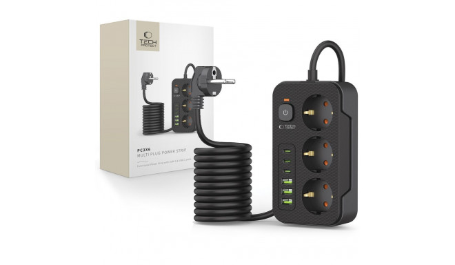 TECH-PROTECT PC3X6 POWER STRIP 3 USB & 3 TYPE-C & 3 SOCKET 200CM BLACK