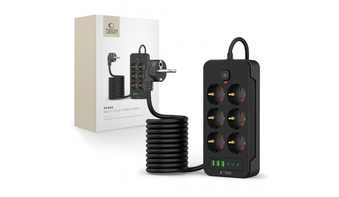 TECH-PROTECT PC6X6 POWER STRIP 3 USB & 3 TYPE-C & 6 SOCKET 200CM BLACK