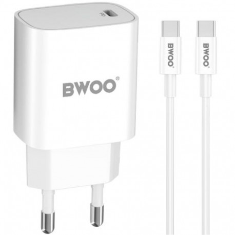 BWOO CDA159 mobilo telefonu lādētājs Type-C 20W PD +Type-C kabelis 1m