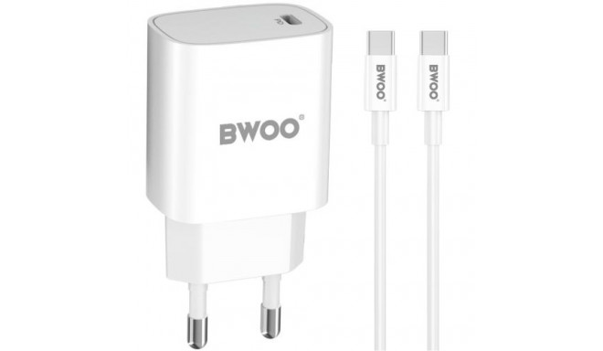 BWOO CDA159 mobilo telefonu lādētājs Type-C 20W PD +Type-C kabelis 1m