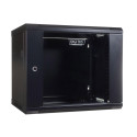 Wall-mounted network cabinet 19" 9U rack 600x450, door pane, black, not folded, 60kg