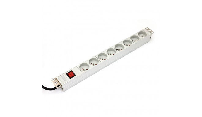 Power Strip PDU 19" Rack, 8x socket type E,1.8m, 1x unischuko plug, 16A, on/off, aluminum