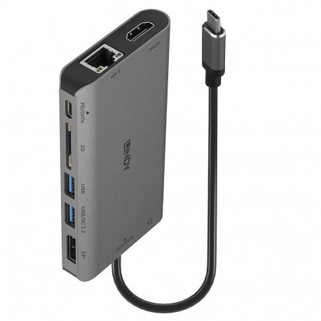 Lindy DST-Mini XT USB-C sülearvuti mini dokk ühe ekraaniga (4K) või kahe ekraaniga (Full HD) ja 100W