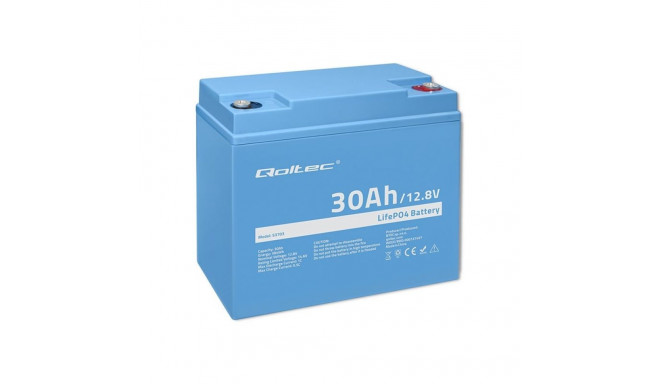 QOLTEC 53703 LiFePO4 liitium-raudfosfaataku / 12.8V / 30Ah / 384Wh / BMS