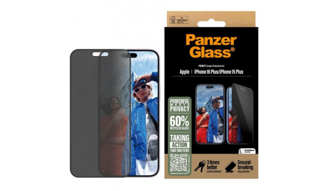 Privaatsusfiltriga kaitseklaas PanzerGlass iPhone 15 Plus/iPhone 16 Plus Privacy UWF