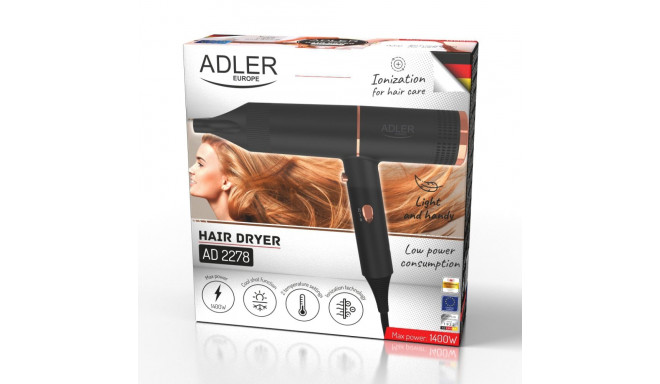 Adler föön AD 2278 1400 W 2 temperatuuriseadet ioonfunktsioon must