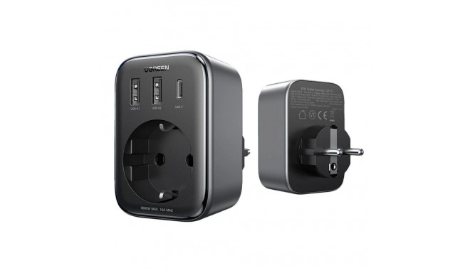 Ugreen CD314 Üli Kiire GaN 65W PD3.0 QC3.0/4.0 C/AC reisilaadija 2x USB Type C Must