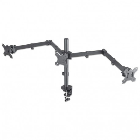 Manhattan TV & Monitor Mount, Desk, Double-Link Arms, 3 screens, Screen Sizes: 10-27", Black, Clamp 