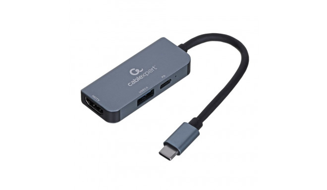 Gembird A-CM-COMBO3-02 USB Type-C 3-in-1 multi-port adapter (USB port + HDMI + PD), silver