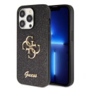 Guess - Guess PU Fixed Glitter 4G Metal Logo Case for iPhone 15 Pro Max Black