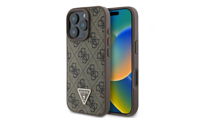 Guess Leather 4G Triangle Strass MagSafe Case for iPhone 16 Pro - Brown