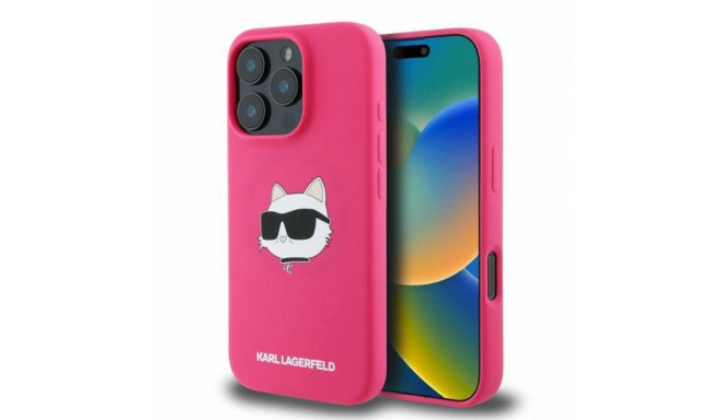 Karl Lagerfeld Silicone Choupette Head Print MagSafe iPhone 16 Pro Max Case - Fuchsia
