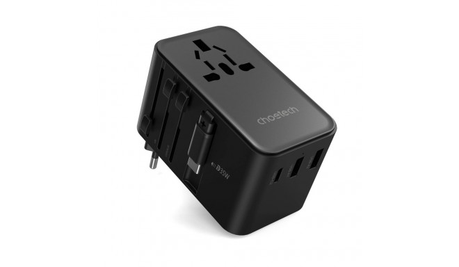 Choetech PD5020 35W EU/US/AUS/UK Travel Adapter with Built-in USB-C Cable - Black