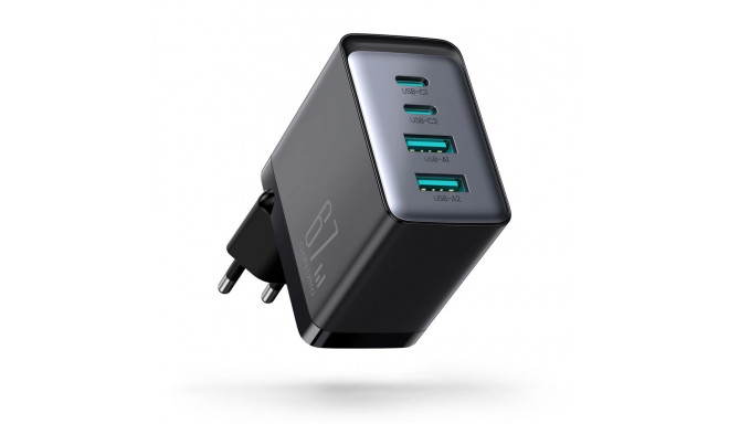 Joyroom GaN charger 67W 4 ports (2x USB, 2x USB C) black (TCG02) + USB C - USB C cable 100W 1.2m