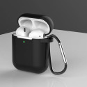 Case for AirPods 2 / AirPods 1 silicone soft cover for headphones + keychain carabiner pendant black