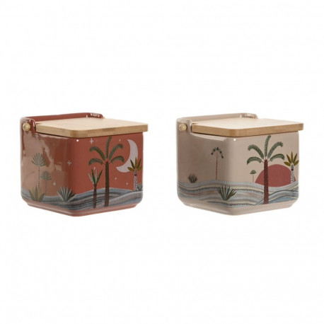 Salt Shaker with Lid Home ESPRIT Beige Pink Terracotta Lilac Bamboo 750 ml 14 x 12,5 x 12 cm (2 Unit
