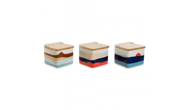 Salt Shaker with Lid Home ESPRIT Blue Green Pink Lilac Bamboo Tropical 750 ml 14 x 12,5 x 12 cm (3 U