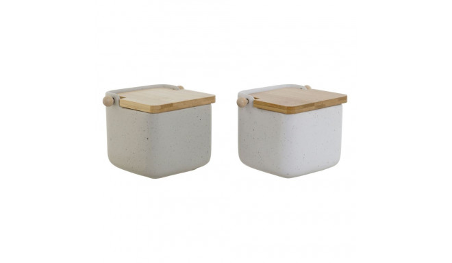 Salt Shaker with Lid Home ESPRIT White Beige Natural Bamboo Dolomite 15 x 12 x 11 cm (2 Units)