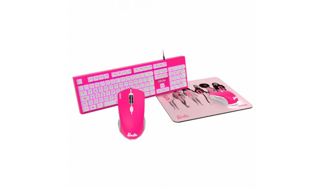 Keyboard with Gaming Mouse Krom KANDY BARBIE Pink QWERTY