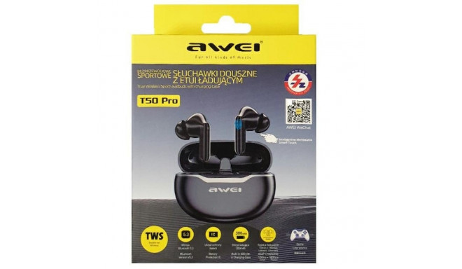 AWEI Bluetooth 5.3 T50 ENC+ kõrvaklapid dokk must