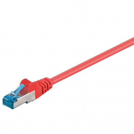 Cat6a Network cable, LS0H S/FTP 2x shielded: PIMF + braid shield 2xRJ45 plug red 1m