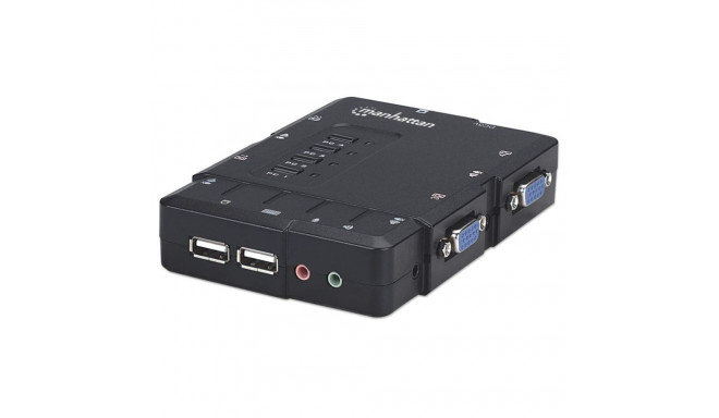 Manhattan KVM-lüliti Compact 4-porti, 4x USB-A, Kaablid kaasas, Helitoetus, Juhi 4 arvutit ühe arvut