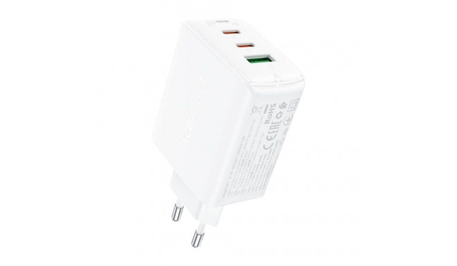 Acefast Wall charger Acefast A41 , 2x USB-C + USB, GaN 65W (white)