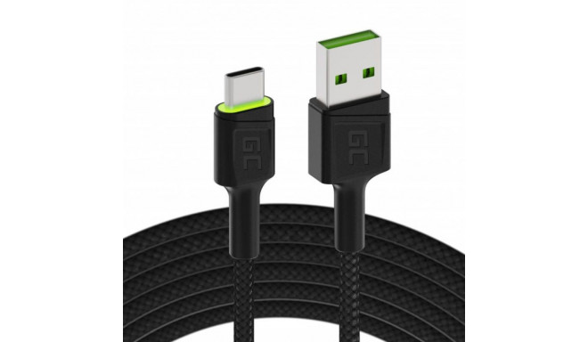 Green cell Cable USB - USB-C Green Cell GC Ray, 120cm, green LED, with Ultra Charge, QC 3.0