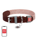 Dog collar made of natural leather and recycled material with QR code Waudog size L, width 25 mm, br