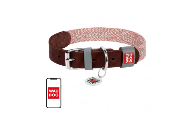 Dog collar made of natural leather and recycled material with QR code Waudog size M, width 20 mm, br