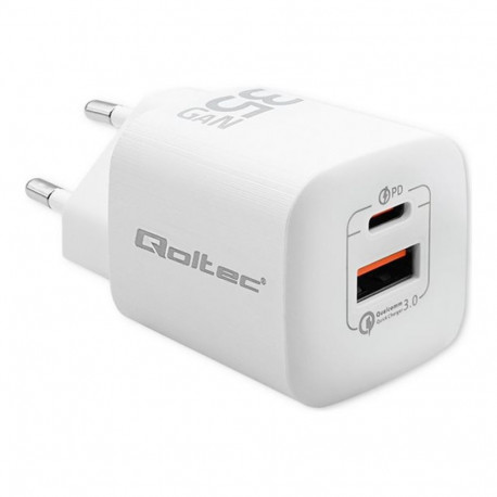 QOLTEC laadija 50763 GaN ULTRA 35W 5-20V 2.25 3A 1 x USB type C PD 1x USB, valge