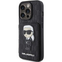 Karl Lagerfeld Saffiano Cardslots and Stand Monogram Ikonik Patch case for iPhone 15 Pro Max - black