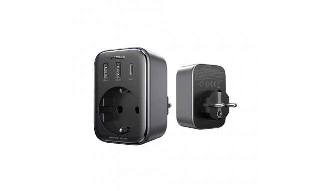 Wall charger 30W (2xUSB/USB C/AC) / adapter EU - EU 13A Ugreen CD314 - black