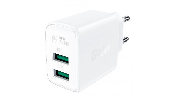 Acefast charger 2x USB 18W QC 3.0, AFC, FCP white (A33 white)