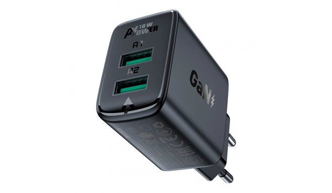 Acefast charger 2x USB 18W QC 3.0, AFC, FCP black (A33 black)