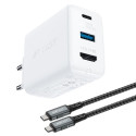 Acefast 2in1 charger GaN 65W USB Type C / USB, adapter adapter HDMI 4K @ 60Hz (set with cable) white