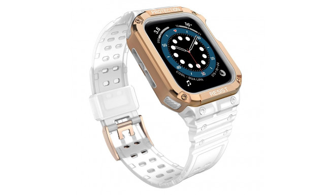 Protect Strap Band for Apple Watch 42/44/45mm Armored Case Strap - Transparent, Rose Gold