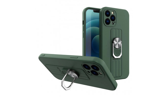 Ring Case silicone case with finger grip and stand for Samsung Galaxy S21 Ultra 5G dark green