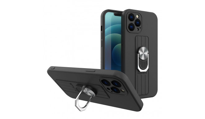 Ring Case silicone case with finger grip and stand for Samsung Galaxy A42 5G black