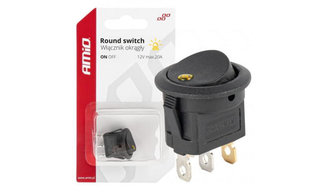 Włącznik przełącznik przycisk okrągły 12v 20a on off podświetlenie żółte amio-03962