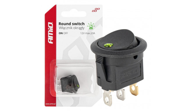 Włącznik przełącznik przycisk okrągły 12v 20a on off podświetlenie zielone amio-03964
