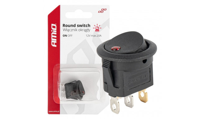 Włącznik przełącznik przycisk okrągły 12v 20a on off podświetlenie czerwone amio-03961