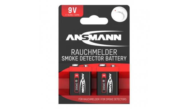 Leelispatarei 6F22 (1604, 6LR61, 522) 9V suitsuandur, 2tk blister ANSMANN