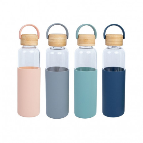Drinking bottle GLASS H22,5cm 550ml, glass, bamboo cap